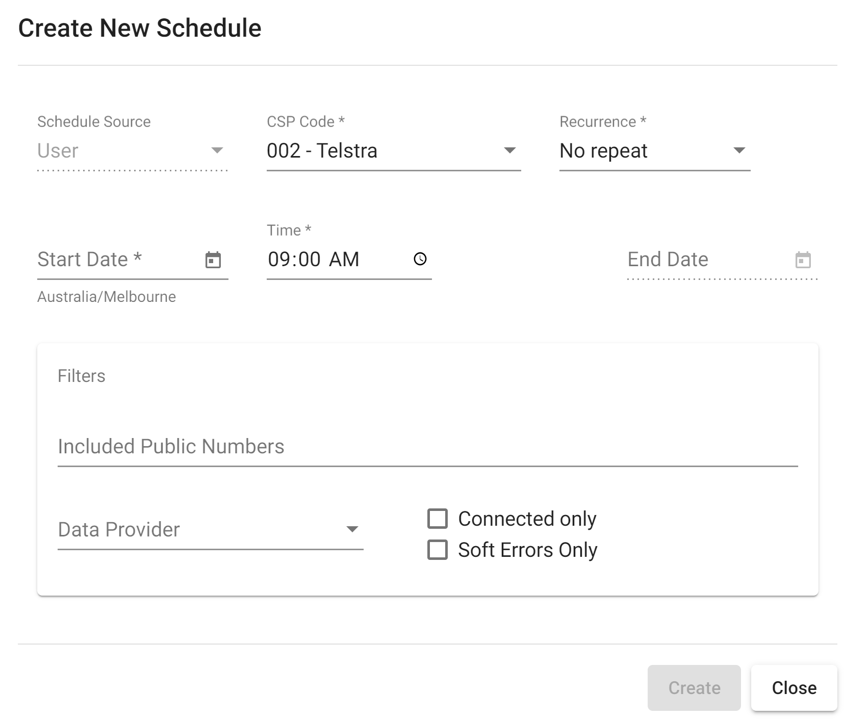Create New Schedule